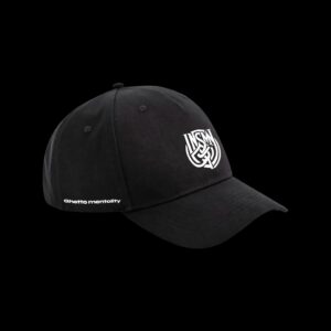 Μαύρο καπέλο με λογότυπο INSMN και στάμπα Ghetto Mentality.