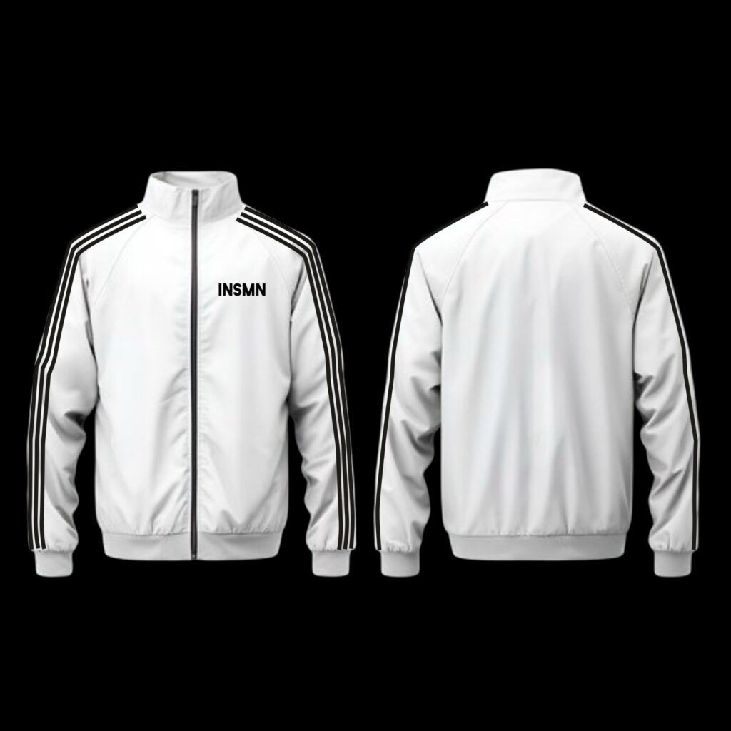 Λευκή αθλητική ζακέτα τύπου Adidas με λογότυπο INSMN.